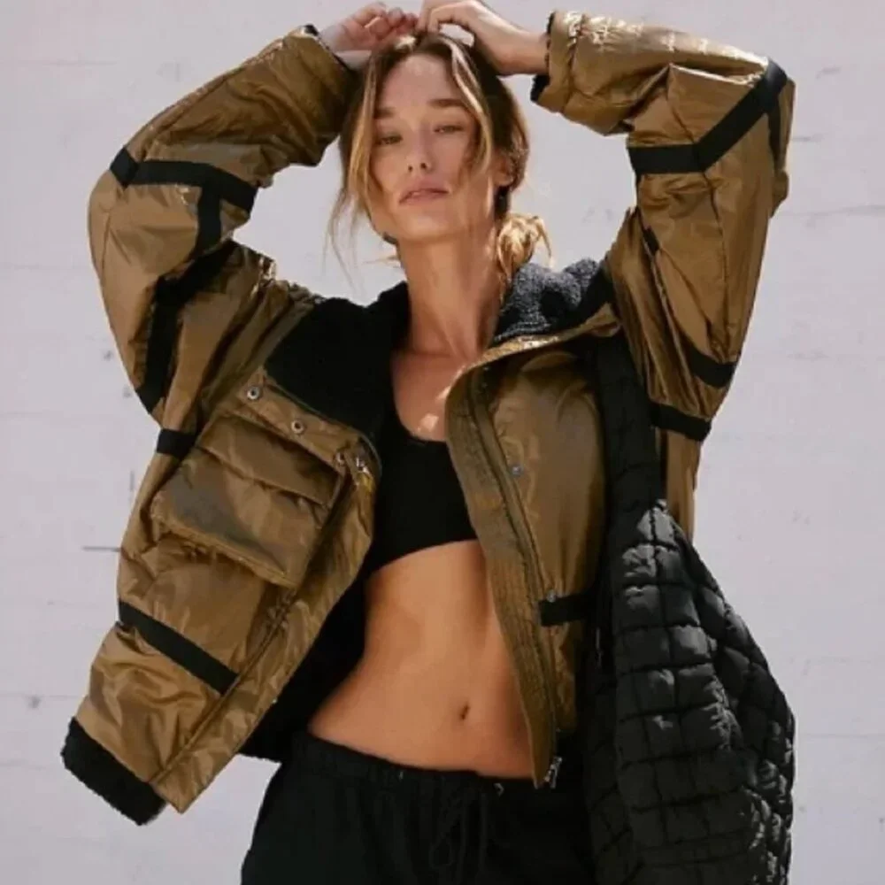 NWOT Free People Movement Vagabond Fleece Olive Green  Oversized Bomber Jacket - Picture 3 of 12